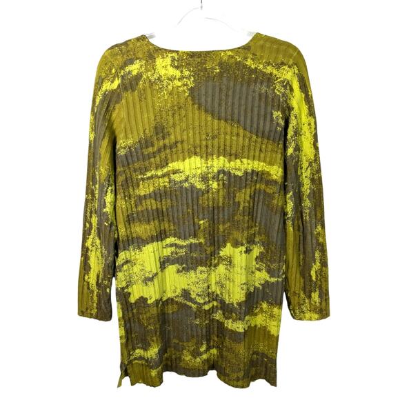 Mansted Rib Knit Long Cardigan or Sweater Dress Green Abstract Print Cotton M - Picture 2 of 9